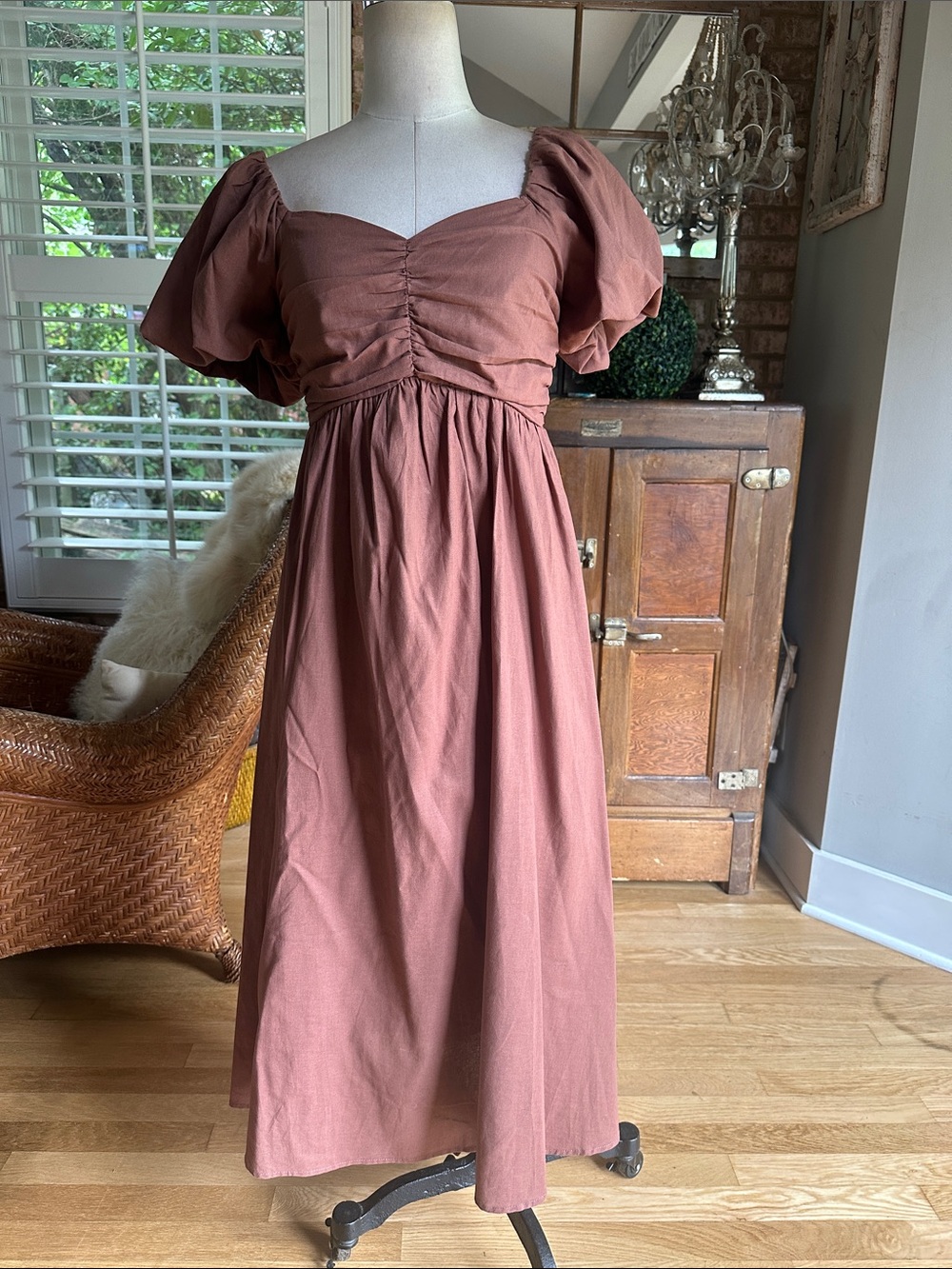 &MERCI BROWN MAXI DRESS COTTAGECORE SMALL EXCELLENT